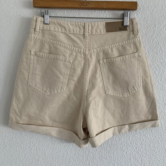 Women's Nasty Gal Organic Denim Roll Hem high waist Shorts Color: Beige Sz 8 - Picture 3 of 8